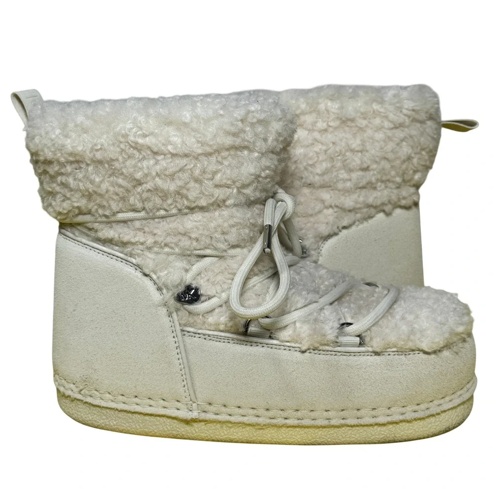 Size 7 - Michael Kors Zelda Shearling Suede Platform Snow Boots Lace Up Cream